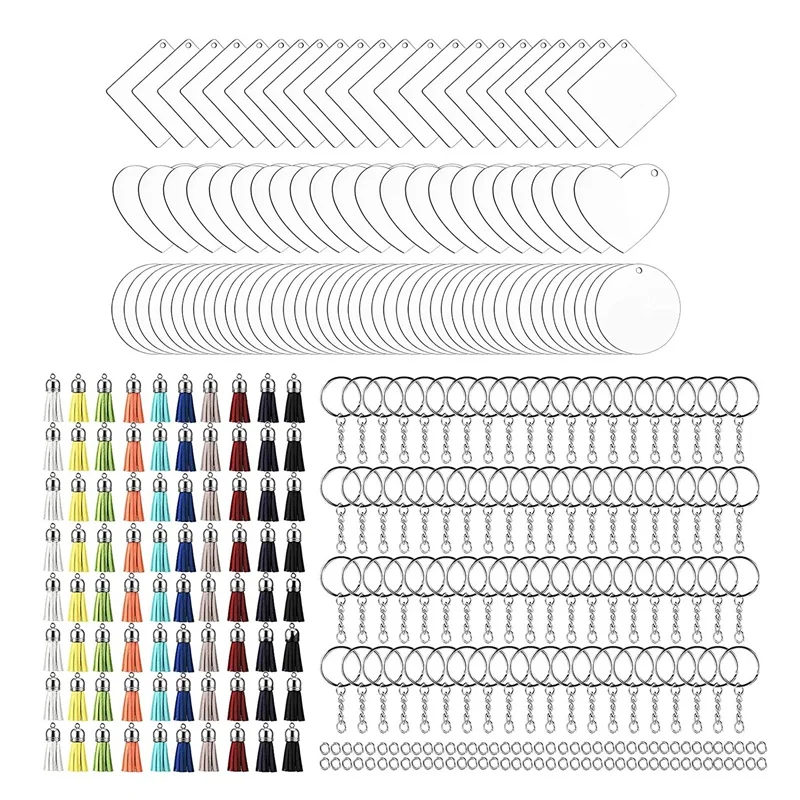 

320 Pcs Acrylic Keychain Blank Key Rings Set Include Tassels, Key Chain Rings And Jump Rings For DIY Keychain Crafting