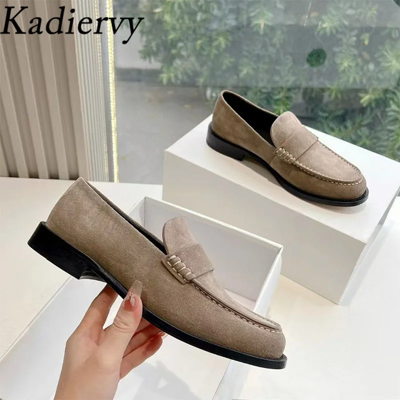 Suede Leather Loafers Women Round Toe Slip-on Walk Shoes Lady Daily Lightweight Office Commuting Flat Shoes Woman Zapatos Mujer 2