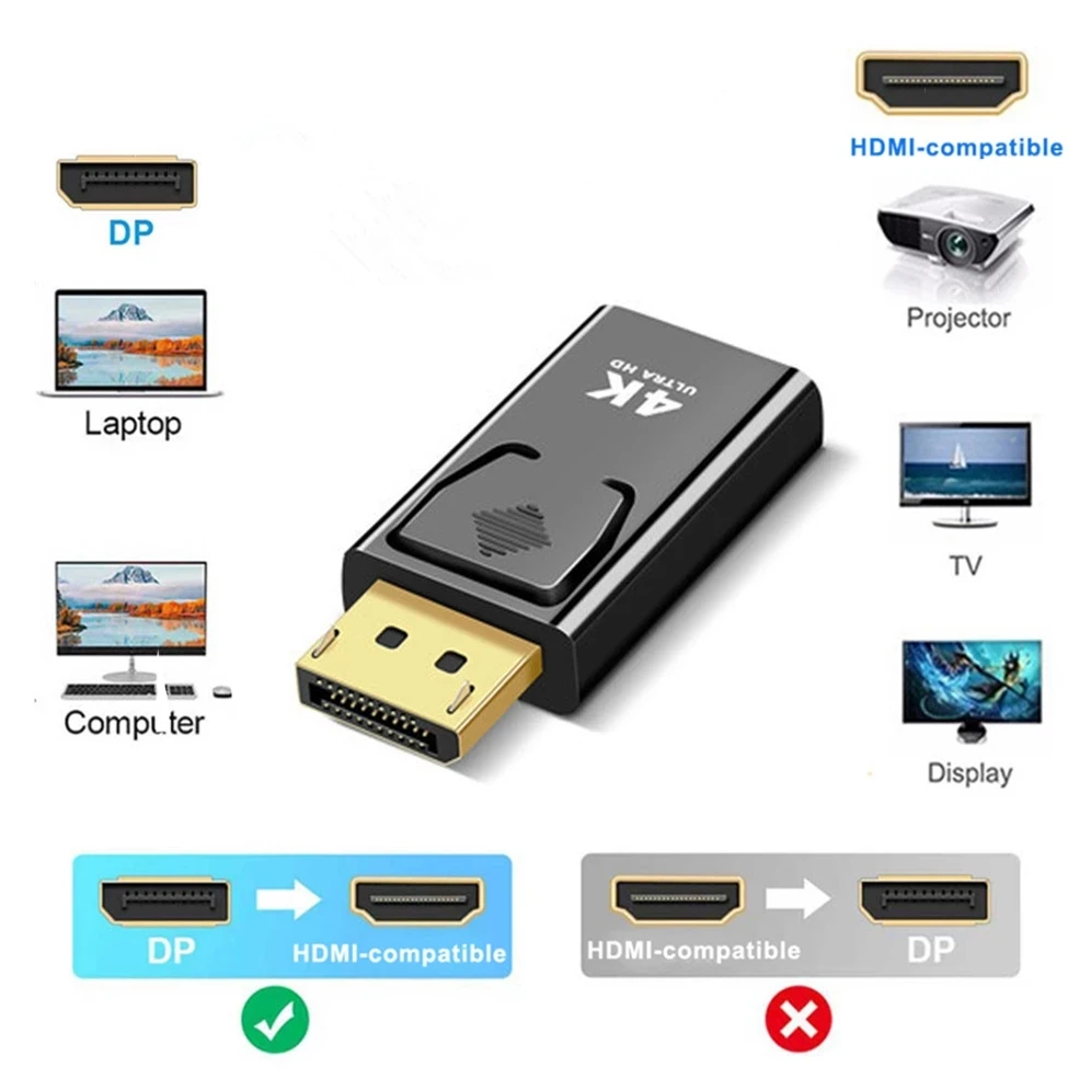 4K 디스플레이포트-HDMI 호환 어댑터 DP 수-암 HDMI-호환 비디오 오디오 케이블 어댑터, PC TV 노트북용 HD