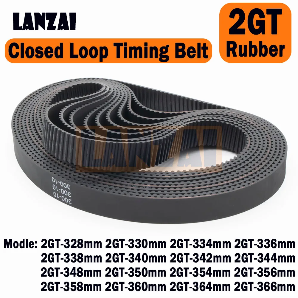 

LANZAI 2GT Rubber Timing Belt Closed Loop C=328 330 334 336 338 340 342 344 348 350 354 356 358 360 364mm W=6/10/15mm 3D Printer