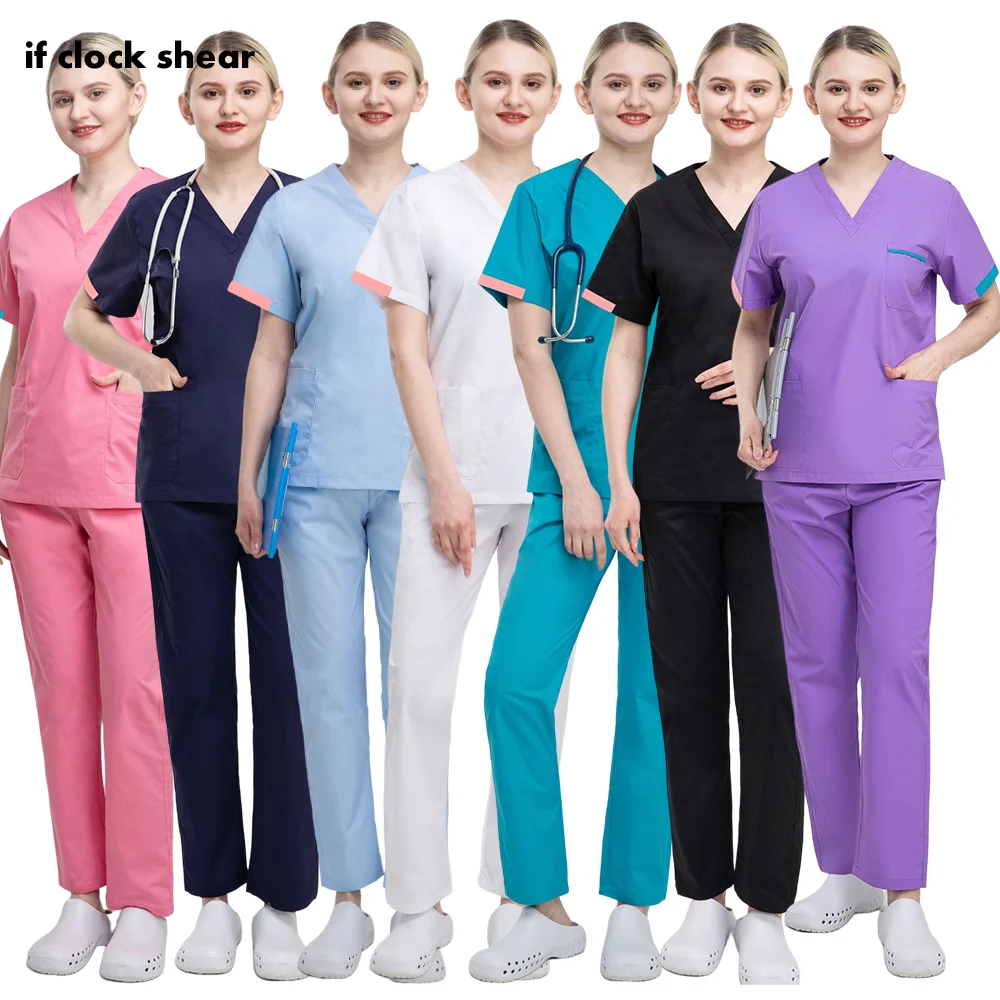 Uniformes de enfermería Hospital de mascotas, uniformes clínicos de empalme de manga corta, traje de para sala de operaciones, trajes de ropa de trabajo para mujeres -