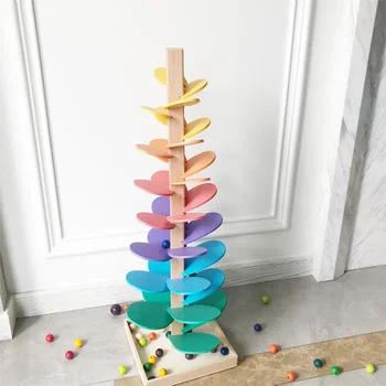 Wooden Rainbow Music Tree Ball Track Toys Color Cognition Early Education Fun Assembly Toys Puzzle building block toys 1