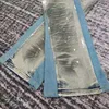 men retro dirty wash paints distressed broken patchwork slight flare jeans 6