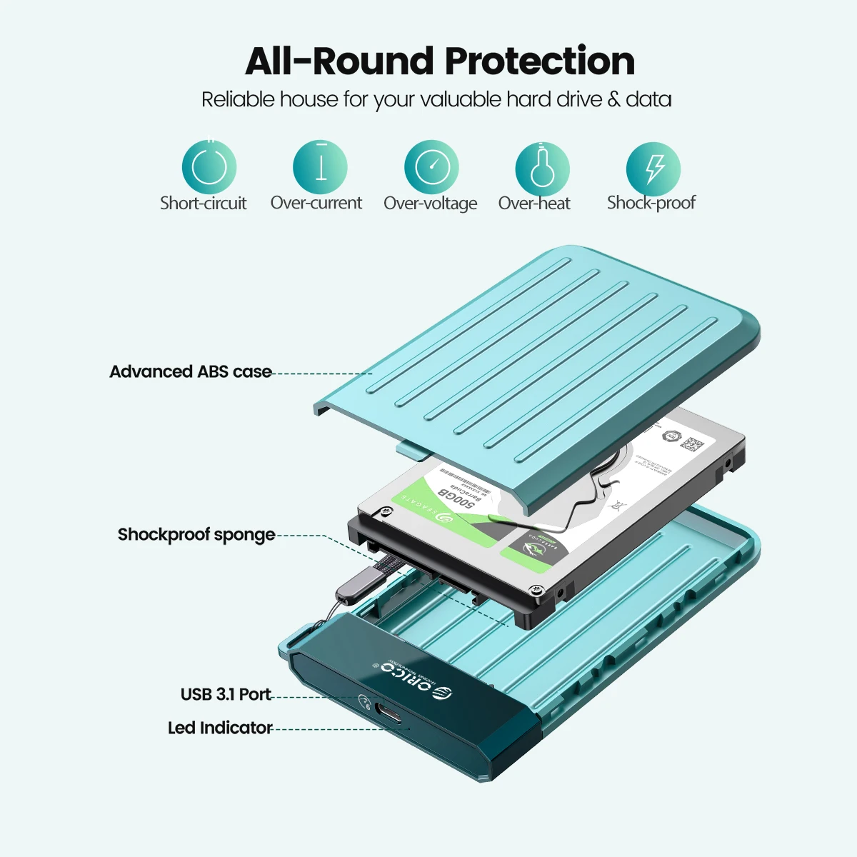 ORICO HDD Case 2.5 SATA to USB 3.0 Adapter Hard Drive Enclosure for SSD Disk HDD Box Type C 3.1 Case HD External Enclosure External Hard Drive Case SSD Enclosure Hard Drive Adapter External Hard Drive Box Hard Disk Case Hard Drive Enclosure HDD Case Enclosure