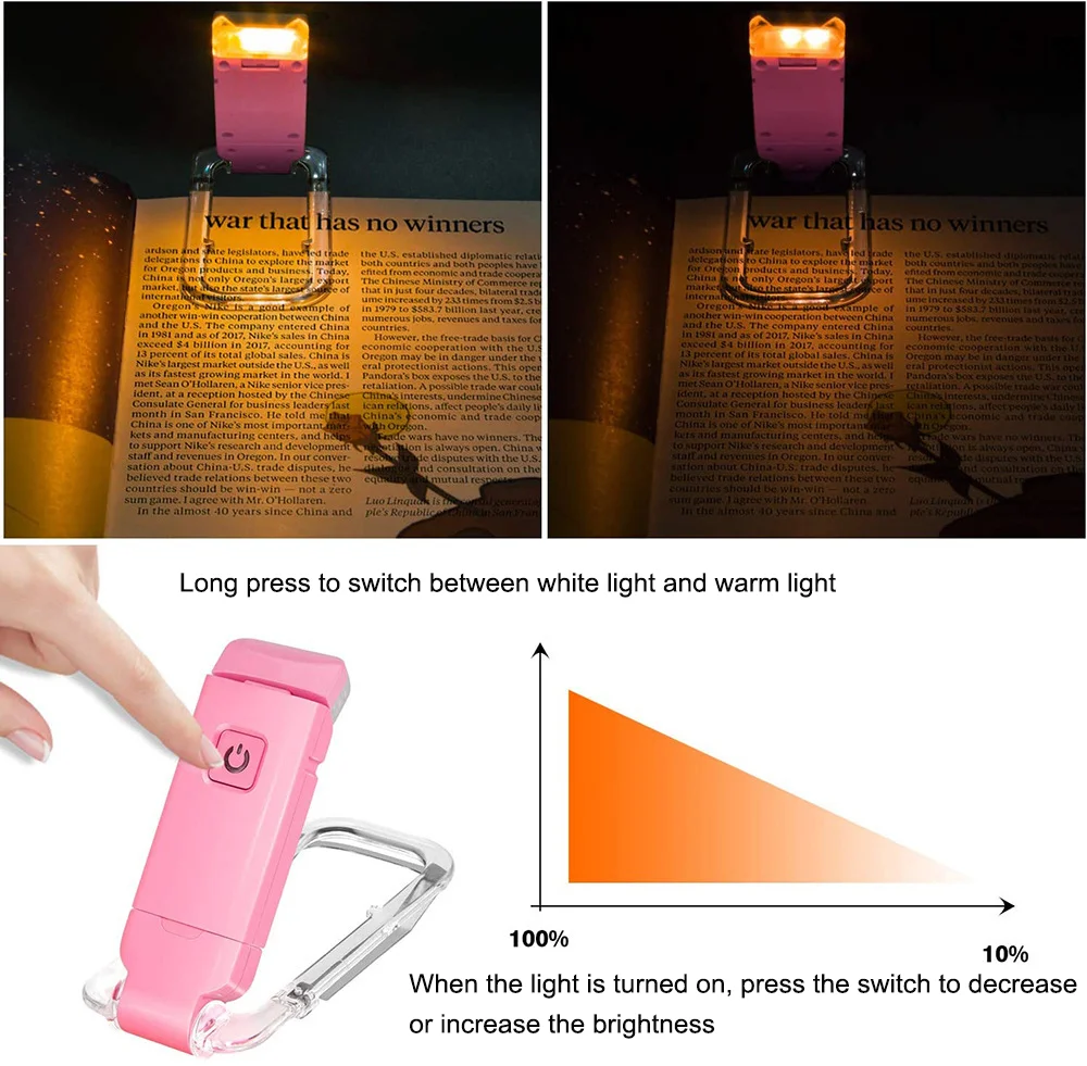 USB Rechargeable LED Book Light Portable Clip Desk Light 500mAh Bookmark Reading Light Adjustable Brightness 15 Gear Flashlamps
