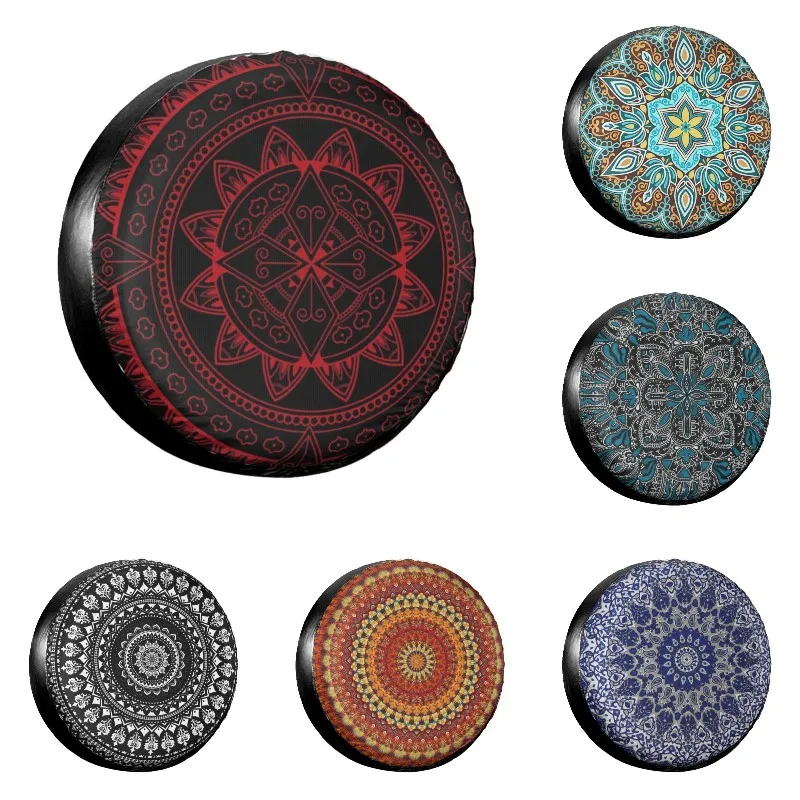 

Colorful Warm Mandala Spare Wheel Tire Cover Case Bag Pouch for Jeep Hummer Boho Dust-Proof Waterproof Vehicle Accessories