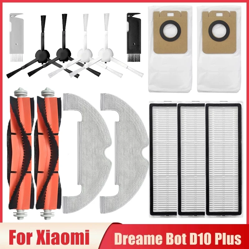 

For Xiaomi Dreame Bot D10 Plus RLS3D Robotic Vacuum Cleaner Accessories Hepa Filter Mop Cloth Dust Bags Main Side Brush Parts