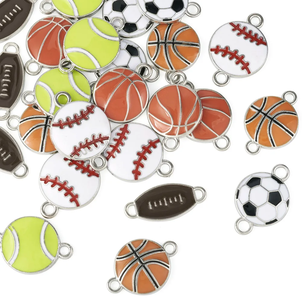 

50pcs Sport Football Basketball Tennis Alloy Enamel Connector Charms For DIY Earrings Bracelet Charms Jewelry Accessories