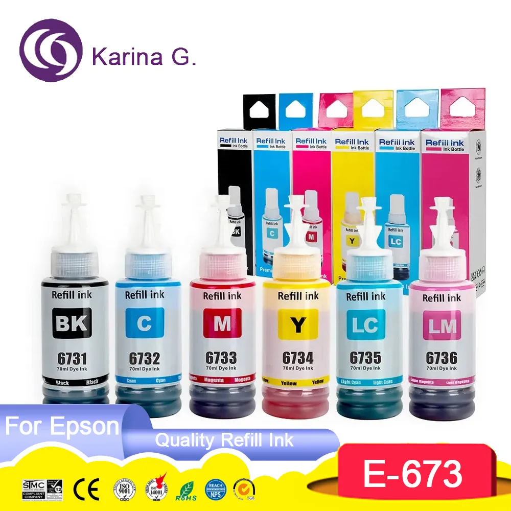 Karina.G 673 T673 T6731 Premium Farbe Kompatibel Flasche Refill Tinta Eco Encre Tinte für Epson L800/L805/L810/L850/L1800 Drucker