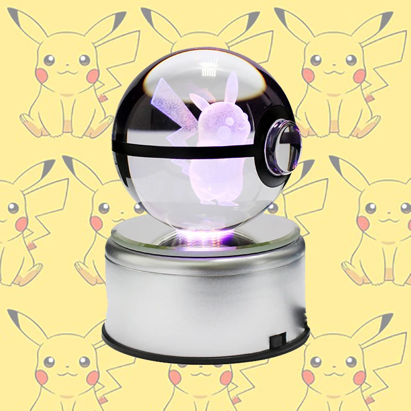 Figurines Pokémon Go Pikachu, décoration boule, jouets Pokeball avec lumière LED en cristal, cadeau pour enfants