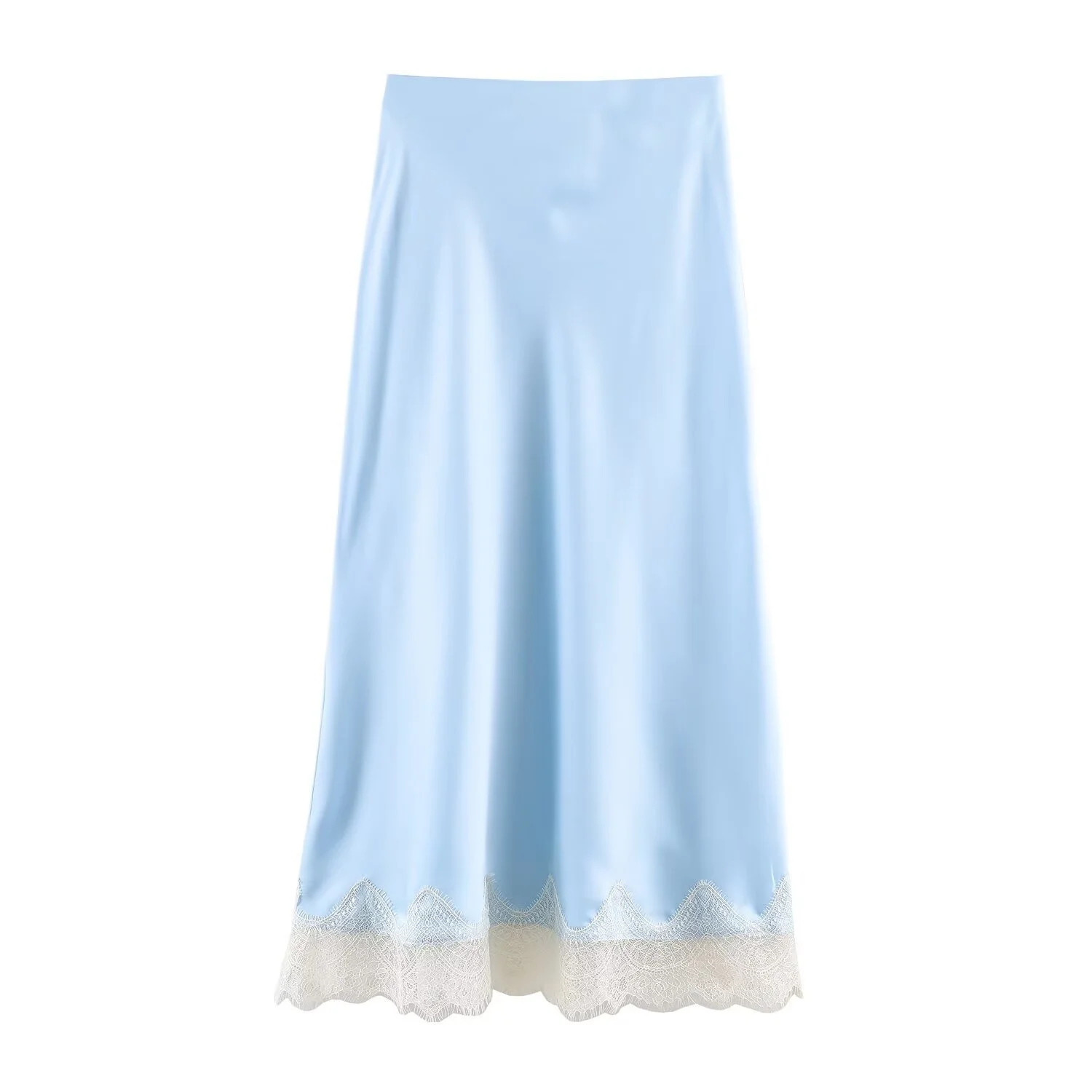 Women Satin Lace Half-Length Skirt Female Spring Summer Midi Skirt Fashion Girl Long Skirt A- Line Lace Skirt Office Lady Skirt
