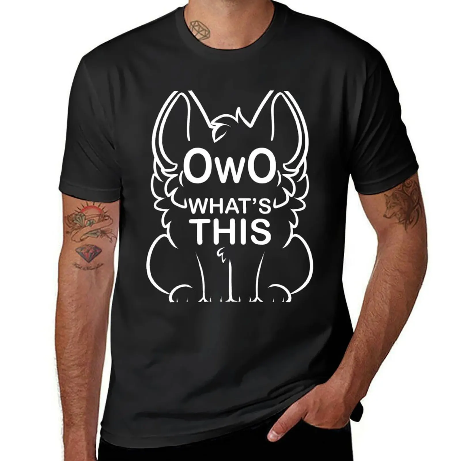 OwO What's this? - white text T-Shirt plus sizes summer clothes t shirt for men