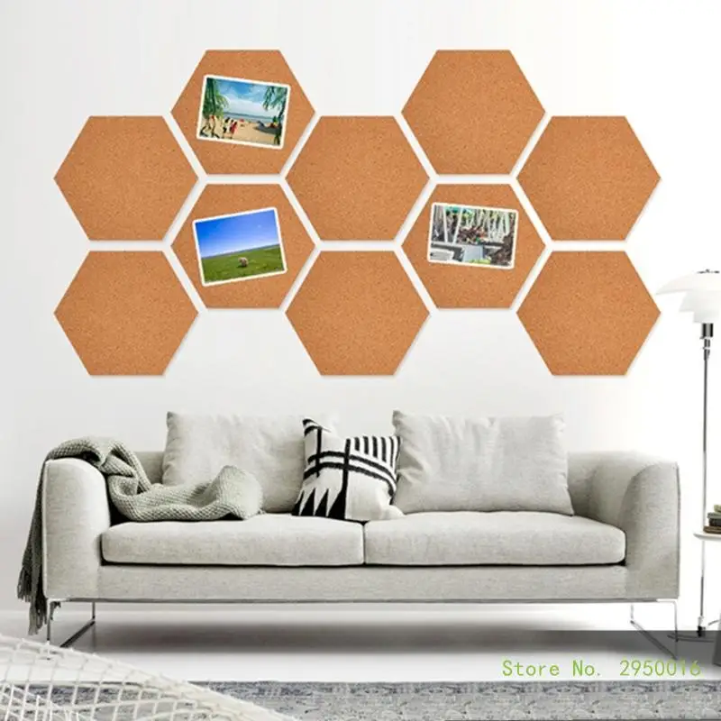 5PCS Hexagon Cork Notice Board Self Adhesive Cork Board for Photo Wall Home Decor Memo Office Bulletin Boards