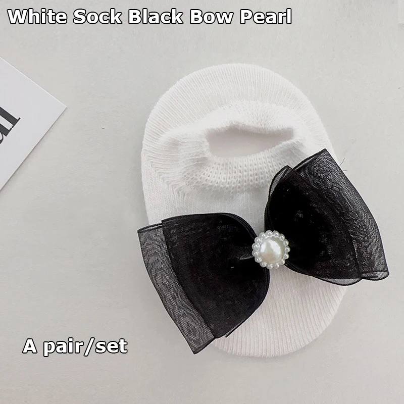 여아용 공주 양말, 미끄럼 방지 짧은 양말, 레이스 활 진주, 우아한 고무 바닥 양말, 실내 A1190