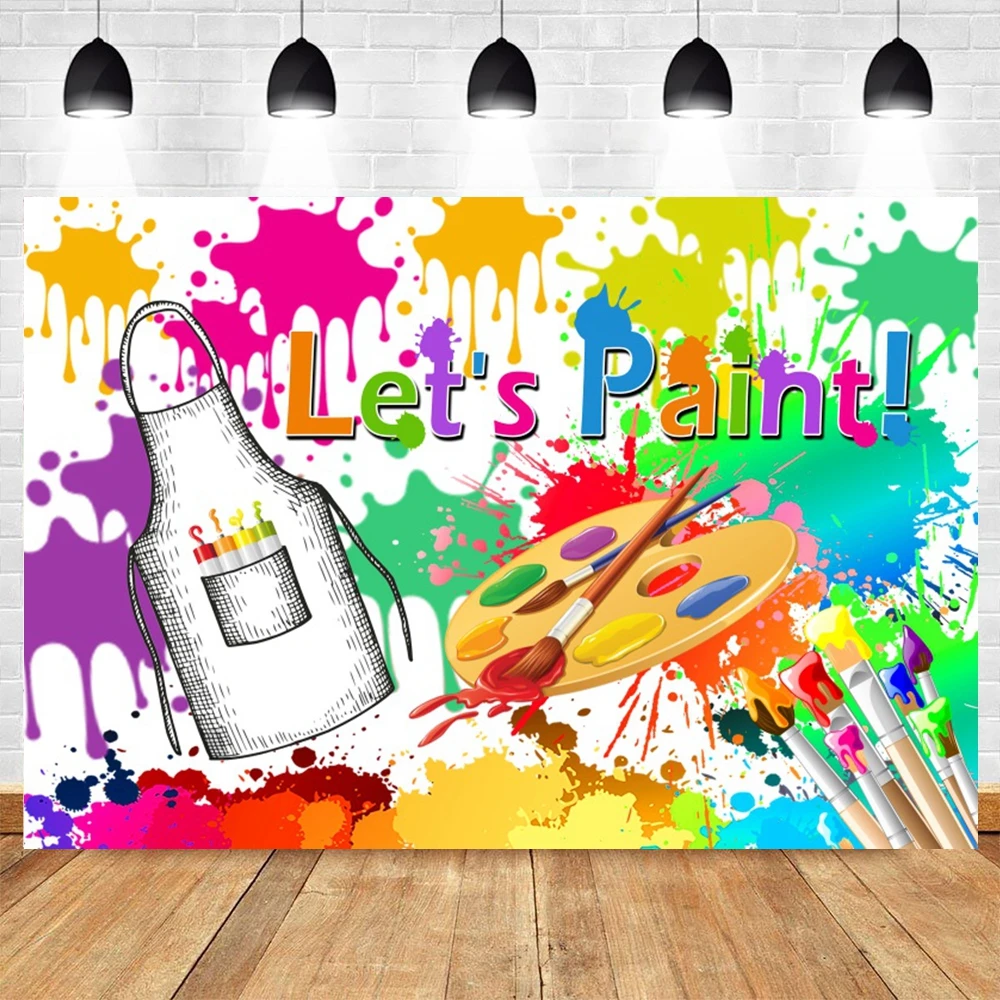 Let's Paint Theme Slime Party Photography Backdrop Watercolor Graffiti Kid Artist Birthday Party Art Painting Photo Backgrounds