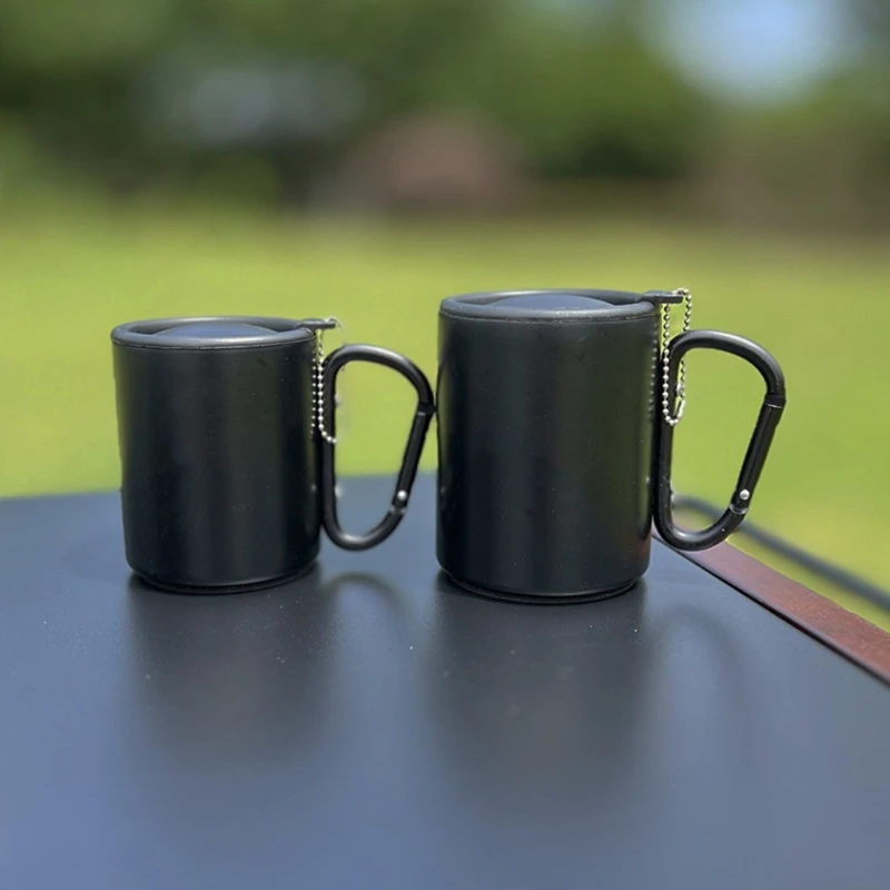 Outdoor Insulated Mug With Carabiner Handle & Lids Portable Compact Camping Cup 2