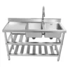 Commercial stainless steel Rectangle double groove kitchen sink with hot and cold faucets 3 Tiers Maximum Loading 400kg/882lbs 3
