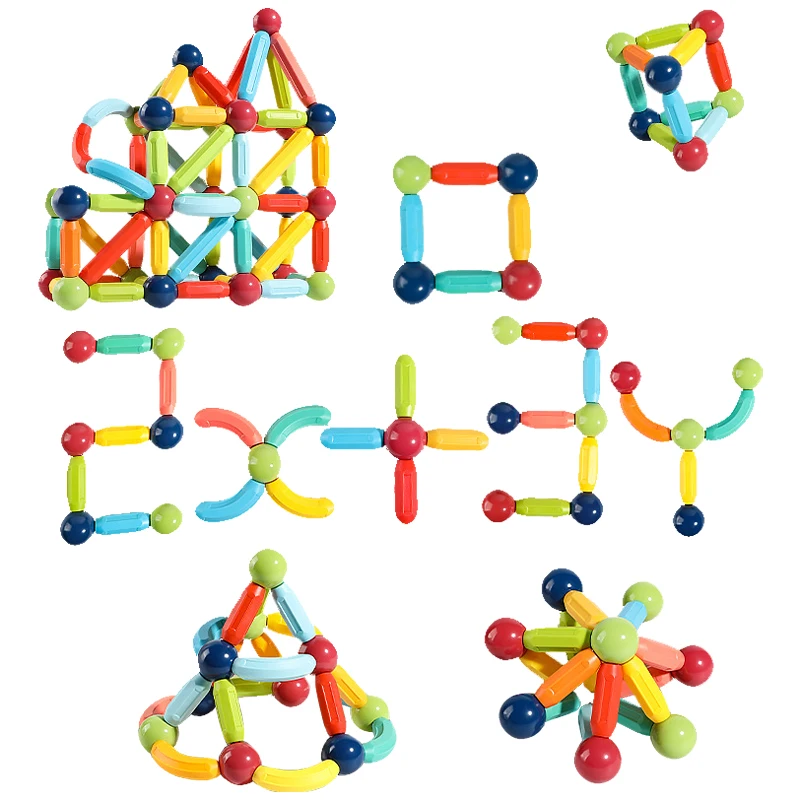 Kids Magnetic Constructor Blocks Set Toys Montessori DIY 3D Magnet Building Puzzle Educational Toys Magnetic Balls and Rods