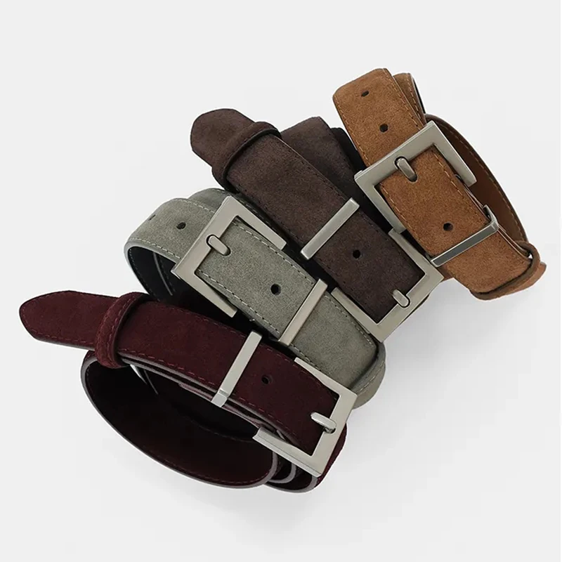 Elegant Suede Leather Women's Belt with Square Alloy Buckle