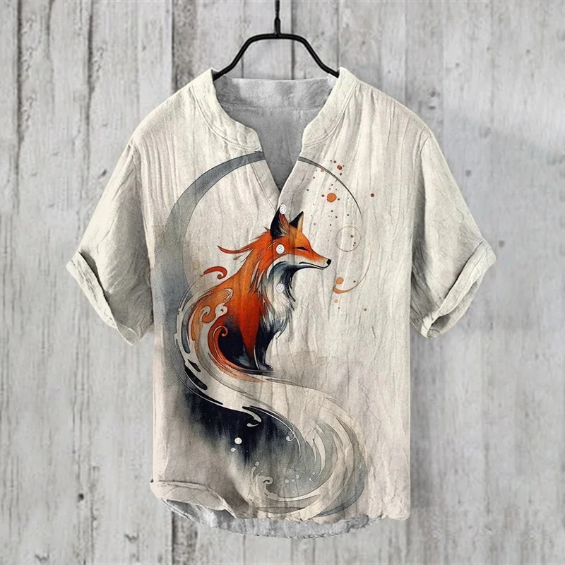 Summer new linen short sleeved shirt fashionable European and American ...