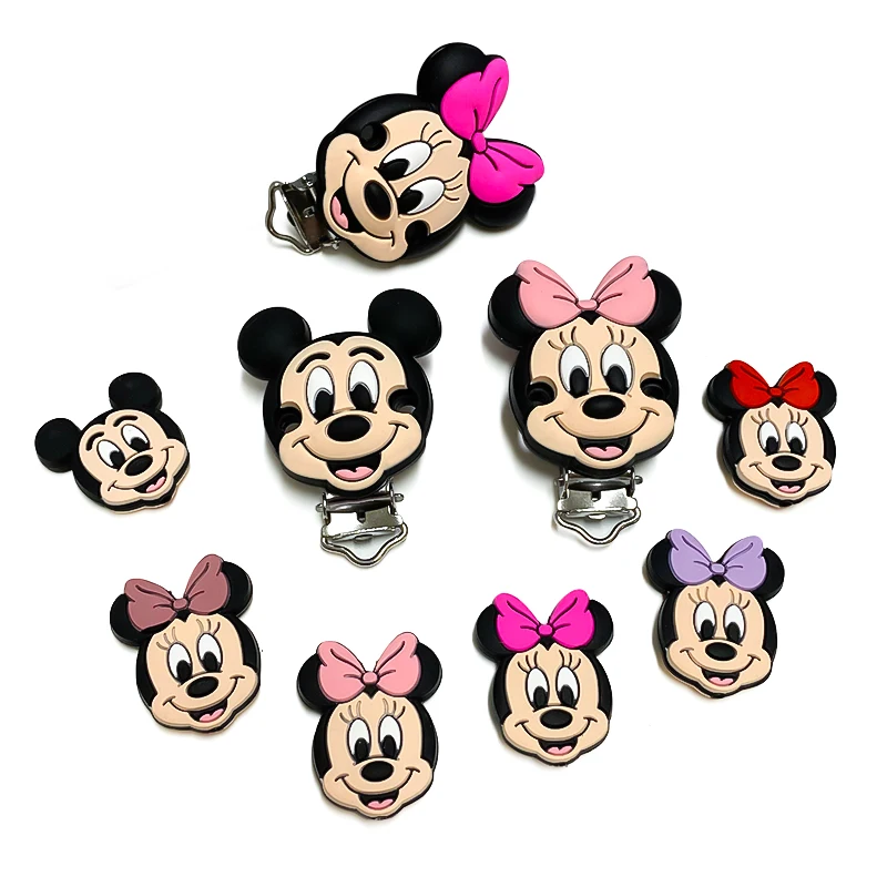 Silicone Mickey Minnie Beads Teether DIY Nipple Chain Jewelry Accessories 3/10pcs teething beads baby silicone accessories