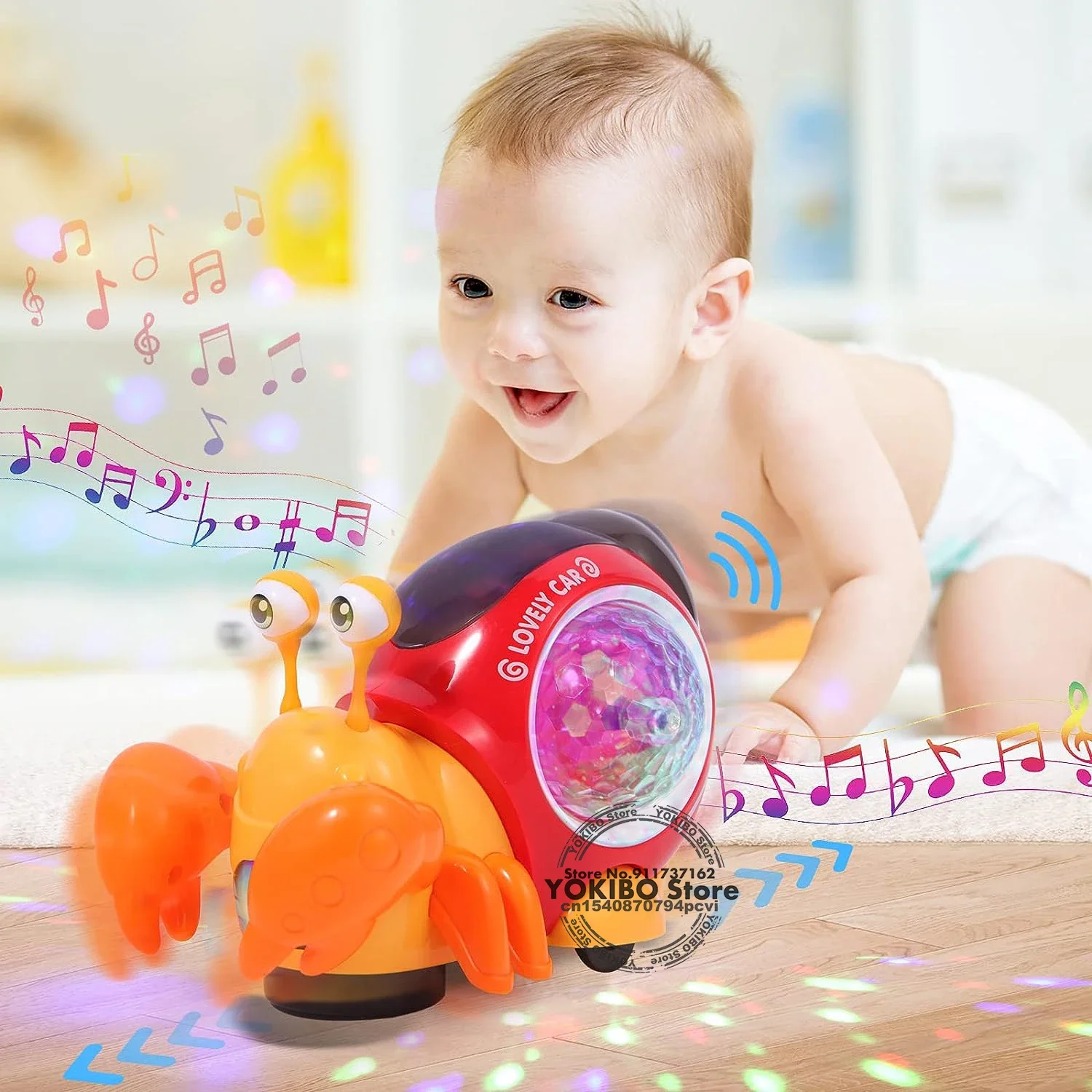 thumbnail image 4 of Juguetes para bebés con forma de cangrejo gateando y luces LED, juguetes musicales interactivos para bebés, juguetes para gatear que bailan, juguetes para niños pequeños en movimiento de 0 a 12 años, 4 of 5