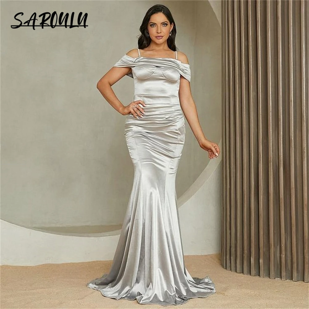 

Elegant Satin Mermaid Evening Dress Mother Of The Bride Dresses Spaghetti Straps Off Trumpet Party Prom Gown 2023 Custom Made