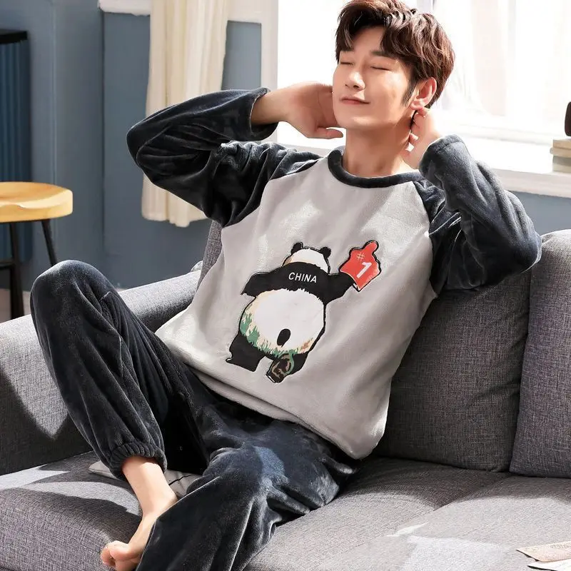Winter Men's Pajamas Homewear Suit Coral Fleece Warm Long-Sleeved Spring Autumn and Winter Models Flannel Homewear pajamas set flannel pajamas set man pajamas set