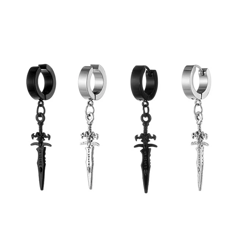 Orecchini Pendenti A Forma Di Spada, Falso Piercing A Clip, Unisex In Acciaio Inox, Gotici Punk, Con Confezione Regalo In Velluto