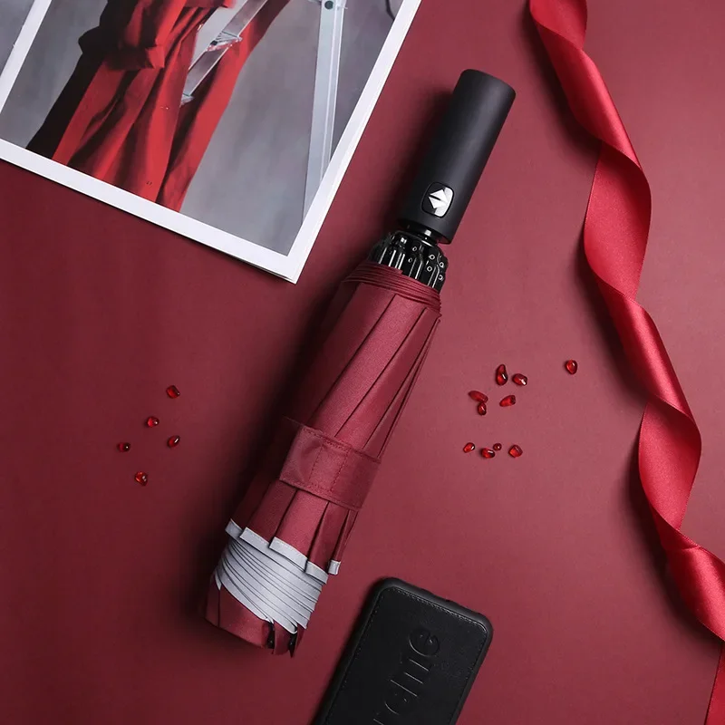 

Fully Layer Double Large Umbrella Resistant Business Women Rain Parasol Male Men Windproof Three Umbrellas Automatic Luxury Fold