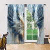 2pc,  Party Window Curtains Abstract Blue Feather Polyester,Without Electricity Birthday Party Perfect for Office decoration 6