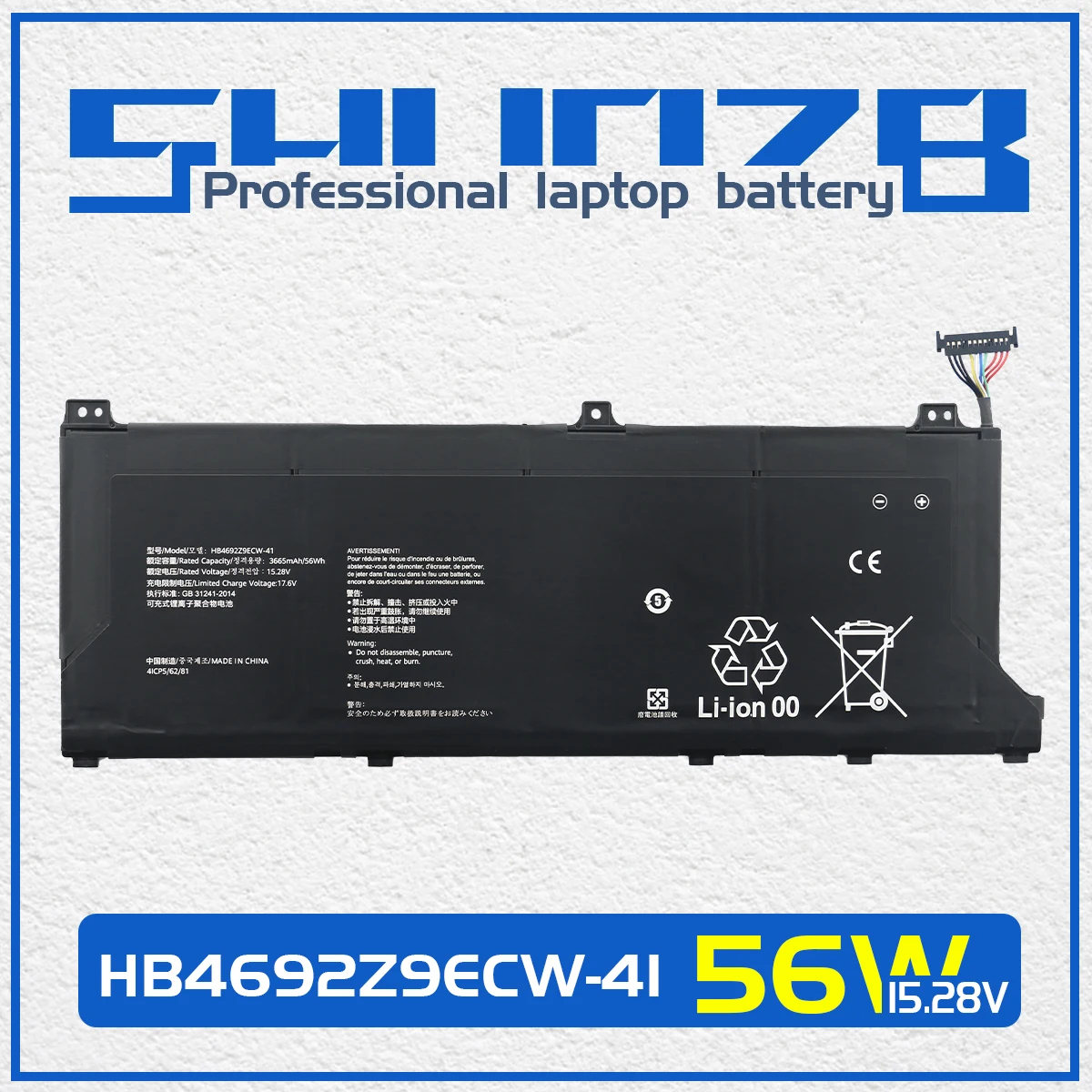 Shuozb Bateria do Portátil para Huawei Matebook Hb4692z9ecw41 D1453010tvs Magicbook 14 Hb4692z9ecw22a Nbb-wah9p Nbl-waq9r Wap9r