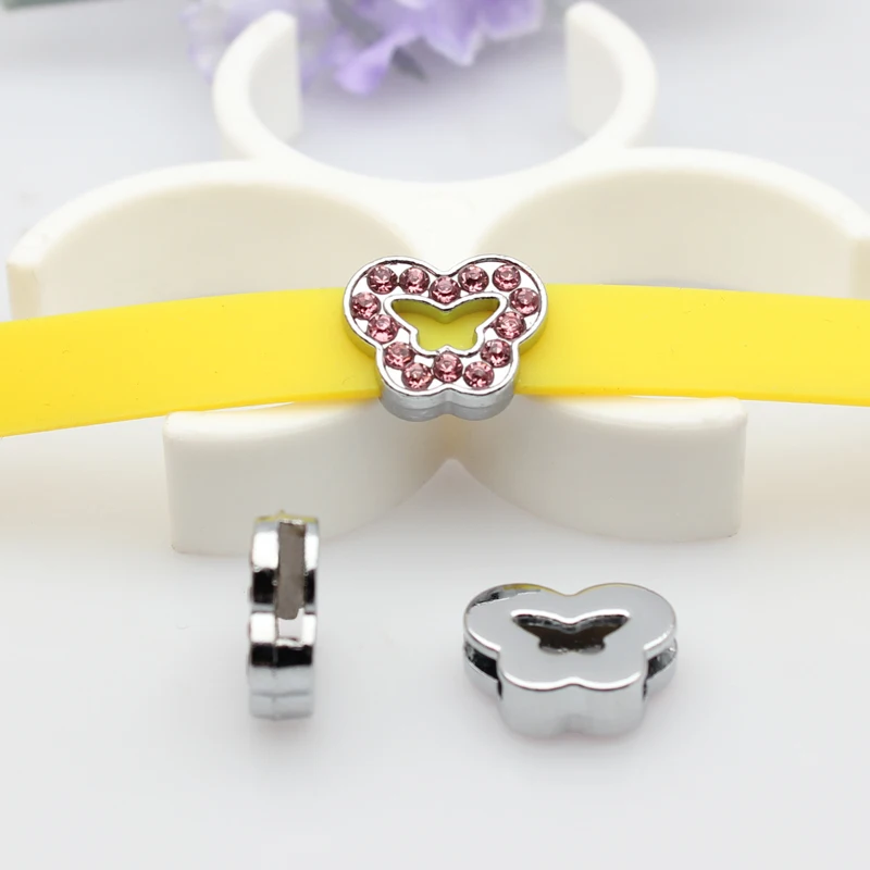 Dijes con letras deslizantes del alfabeto, aleación de 8 mm, diamantes de imitación rosas, 1 unidad, aptos para pulseras, collares para mascotas, fabricación de joyas, regalo para mujeres y niños