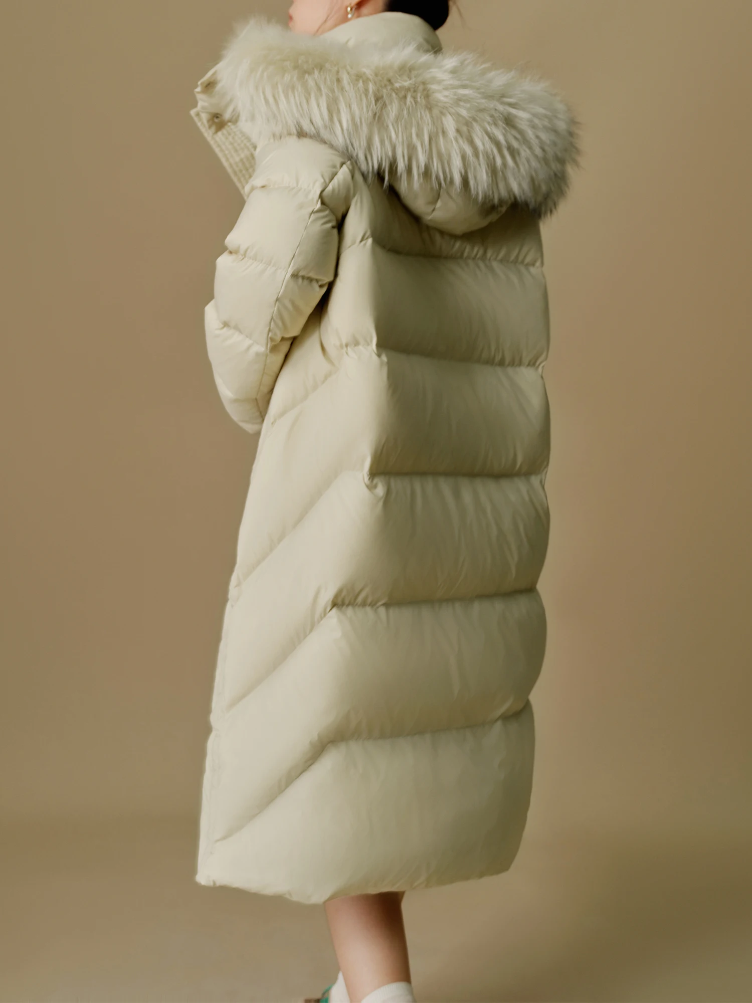 DUSHU 219.9G Filling Amount Plus Size Fur Collar Thickened Mid-length Down Jacket for Women 2024 Winter New Down Coat 24DS84045