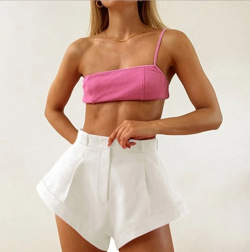 2024 Women Office Lady Wide Leg Casual Streetwear Summer High Waist Red Loose Shorts Solid Color Elegant Female New Hot Shorts