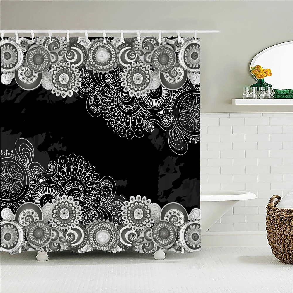 Waterproof Shower Curtain Indian Bohemian Bathroom Curtains Boho Mandala Polyester Bath Screen Bathtub Decor with 12 Hooks for shower curtains