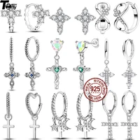 925 Sterling Silver Hoop Earrings Hypoallergenic Cross Earrings With Zirconia Original High Quality Jewelry For Women Girls Gift