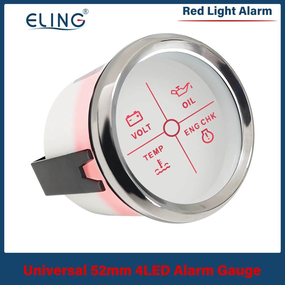 

ELING 52mm 2" Universal Boat Car Engine 4 LED Volt Water Temp Oil Pressure Alarm Indicator Gauge With Red Backlight 12/24V