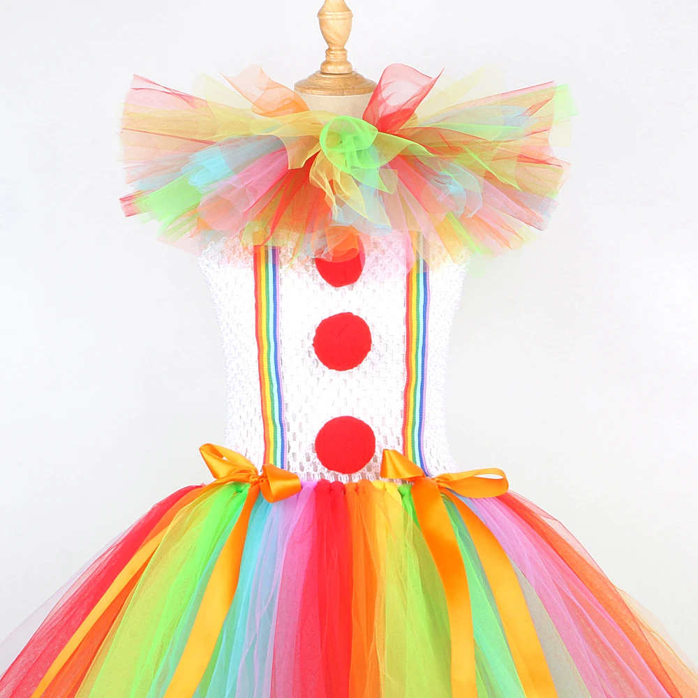 Rainbow Pennywise Clown Costumes for Girls Circus Clown Halloween Tutu Dress for Kids Joker Outfit Children New Years Clothes girls dress kids clothes