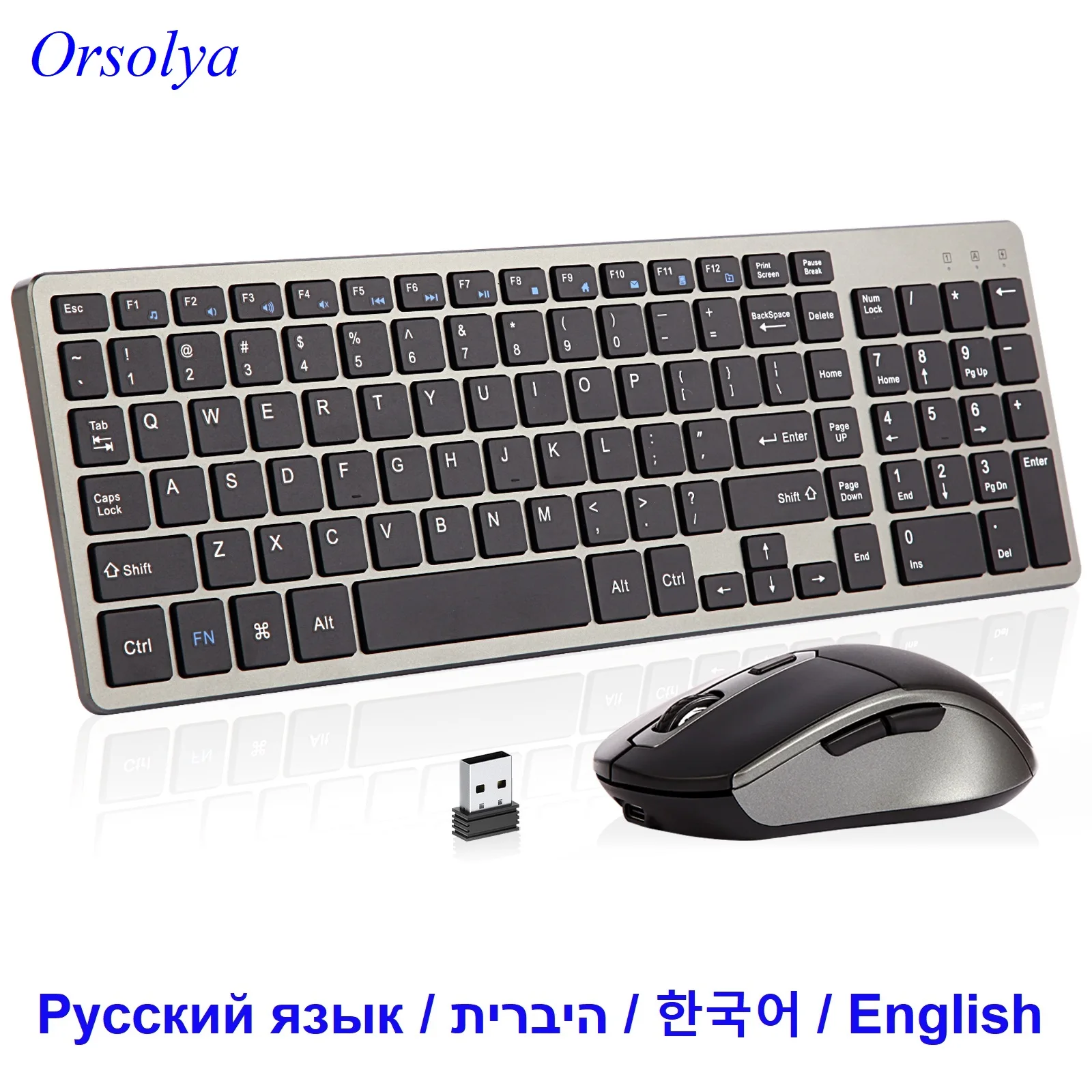 Teclado sem Fio Recarregável Teclado de Computador Silencioso Slim Russo Hebraico Coreano Eua Inglês 2.4g Usb Apto para Laptop pc Mac