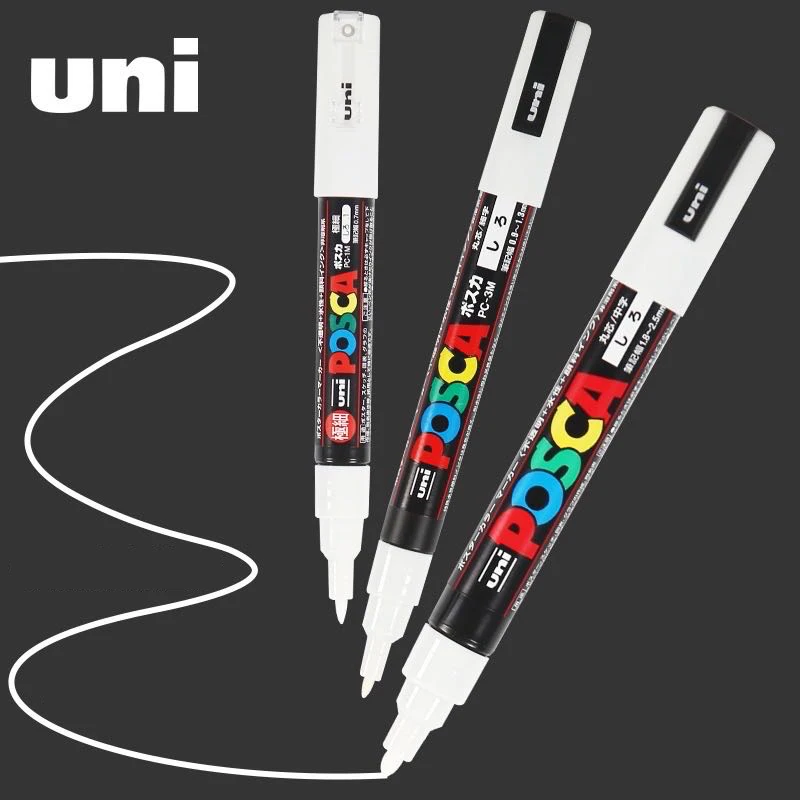 Uni Posca White Markers,Acrylic Waterproof permanente Paint Pen PC-1M 3M 5M  POP Poster Advertising Art Supplies posca marcadores - AliExpress