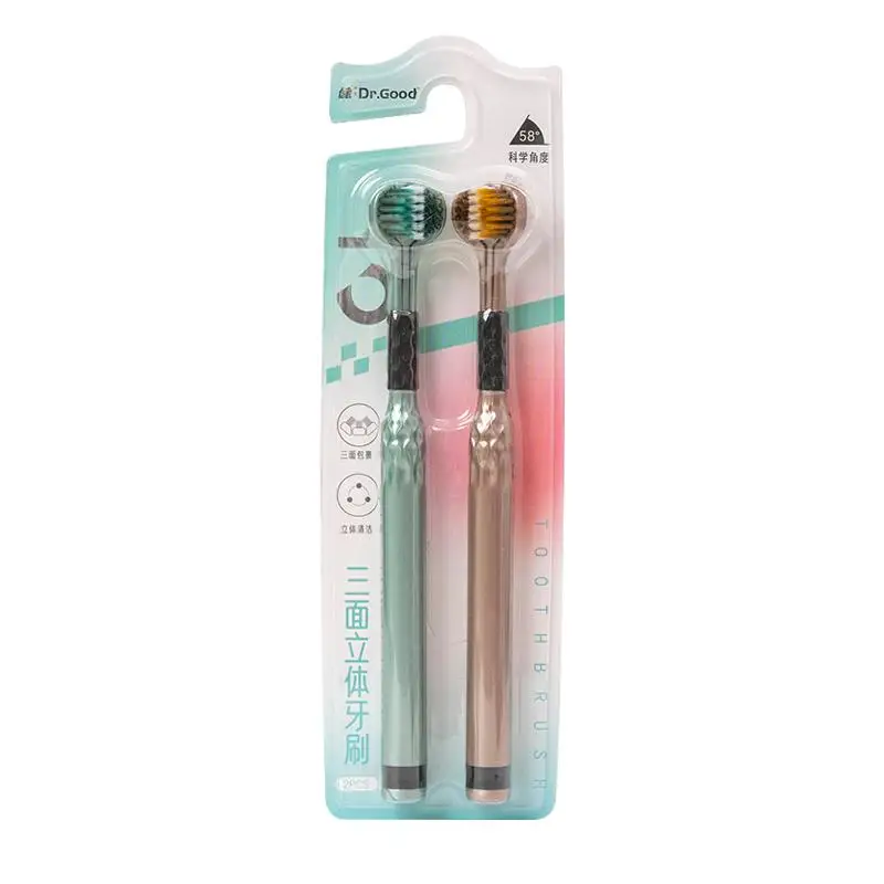 Triple-Sided Toothbrush with Tongue Cleaner | Optimal Angle Design | Soft Bristles | 2-Pack