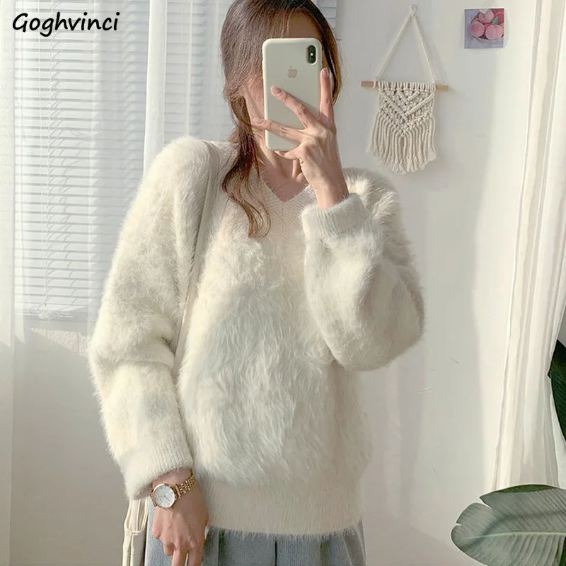 

Sweater Pullovers Women Lovely Winter Warm Female All-match New Popular Trendy Solid Young Ladies College Leisure Korean Style