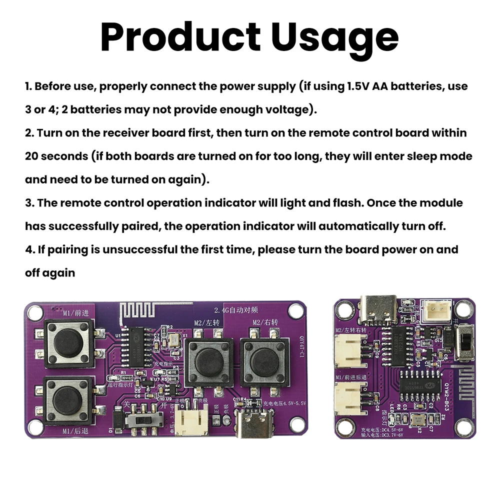 Modulo Ricevitore Telecomando Ricaricabile 2.4G a 4 Canali per Auto Giocattolo, Supporta Type-C per Controllo Remoto Wireless di Navi e Robot - immagine 3