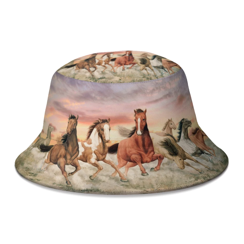 Cloud Galloping Horse Running Bucket Hat Per Donna Uomo Adolescente Pieghevole Bob Fisherman Hats Panama Cap Streetwear