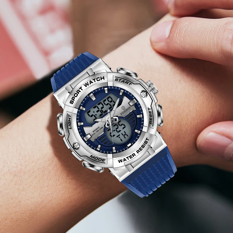 Brand FOXBOX Men Dual Display Sports Watch Fashion Digital Dual Time Quartz WristWatch Waterproof Luminous Date Military Watches
