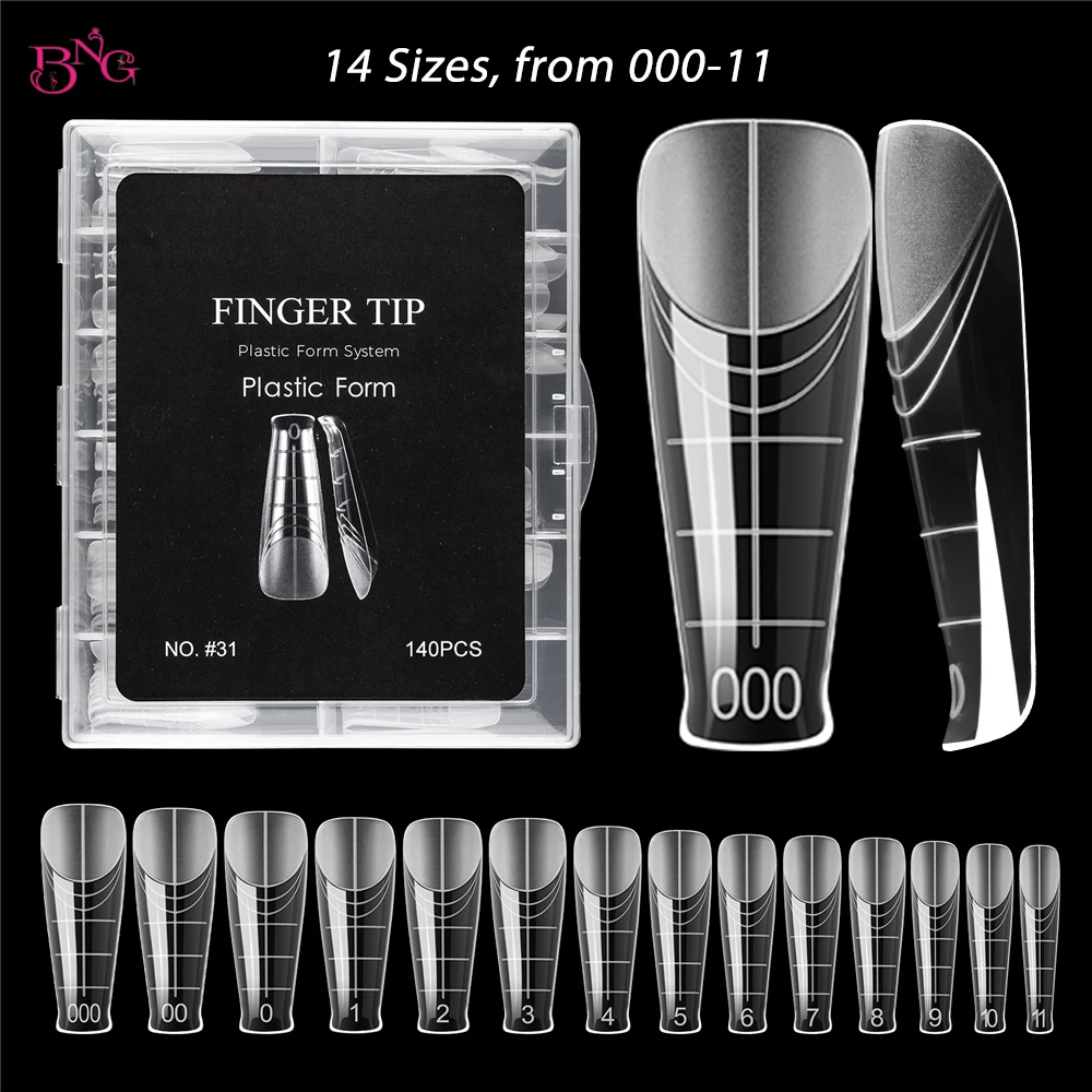 BNG 140 Uds. Formas de uñas duales para Gel de extensión de polietileno transparente Gel de uñas Stiletto/ovalado/molde de uñas de almendra para salón de diseño de manicura
