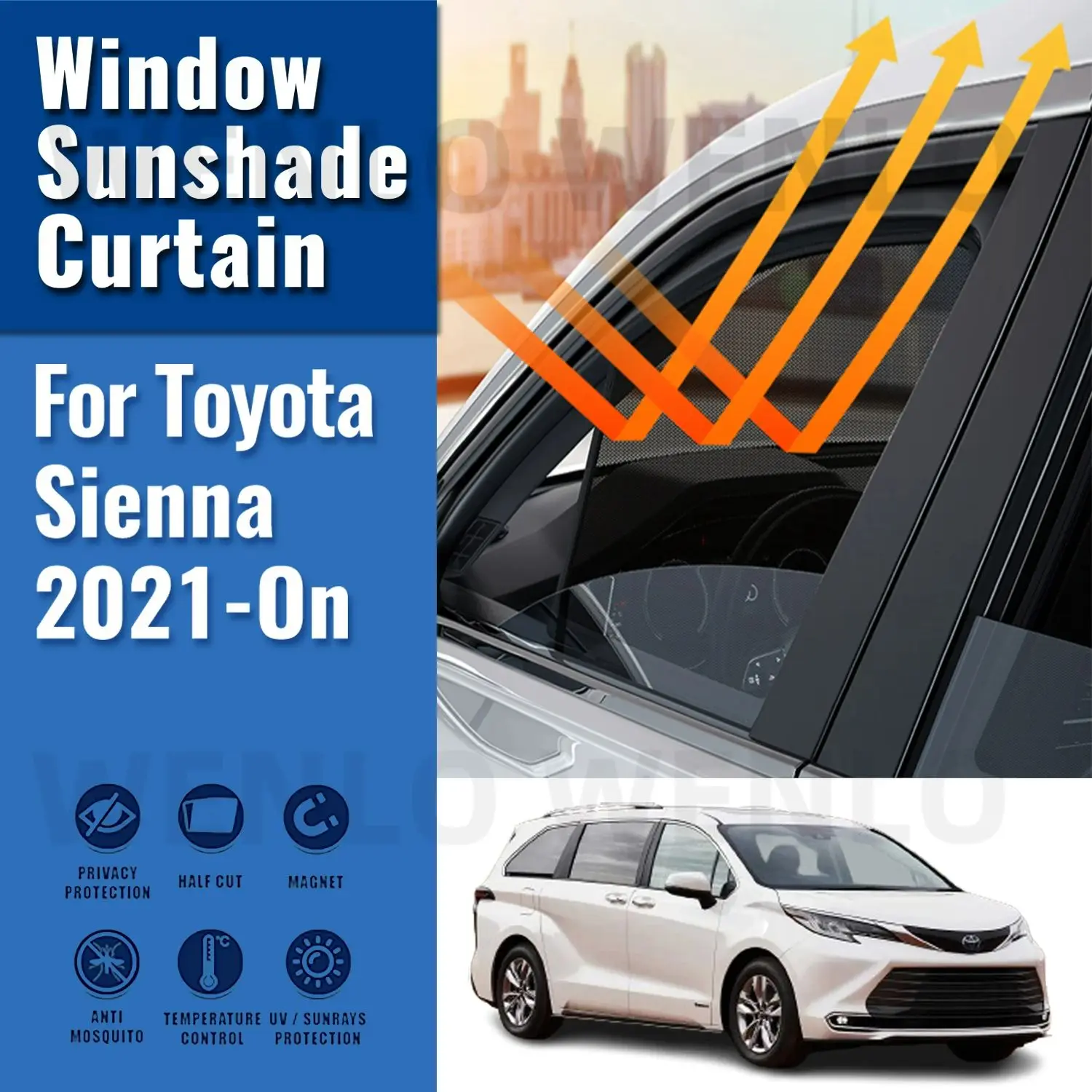 

For Toyota SIENNA XL40 2021 2022 2023 2024 Car Sunshade Magnetic Front Rear Windshield Curtain Side Window Sun Shade Visor