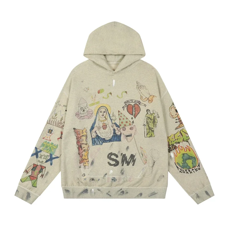 

23SS Vintage Saint Michael Hoodie Men Women Best Quality Washed Heavy Fabric Kanye West Oversize Pullover Hooded