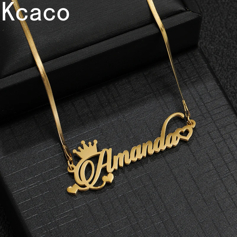 Kcaco Frauen personal isierte Name Halskette Edelstahl Schlangen kette mit Anhänger benutzer definierte Typenschild Schmuck Geschenke – Detail 2